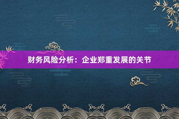 财务风险分析：企业郑重发展的关节